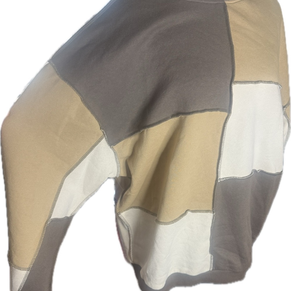 NWT Women’s Oversized Patchwork Sweatshirt - Beige, White, Dark Brown - Picture 5 of 8